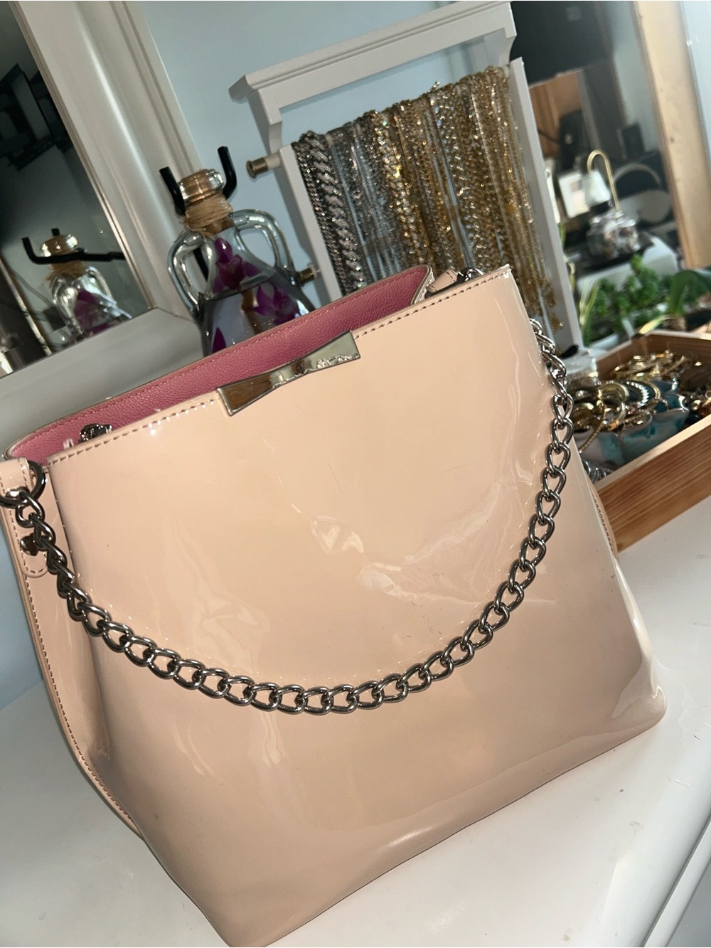 Betsy Johnson blush pink glossy purse